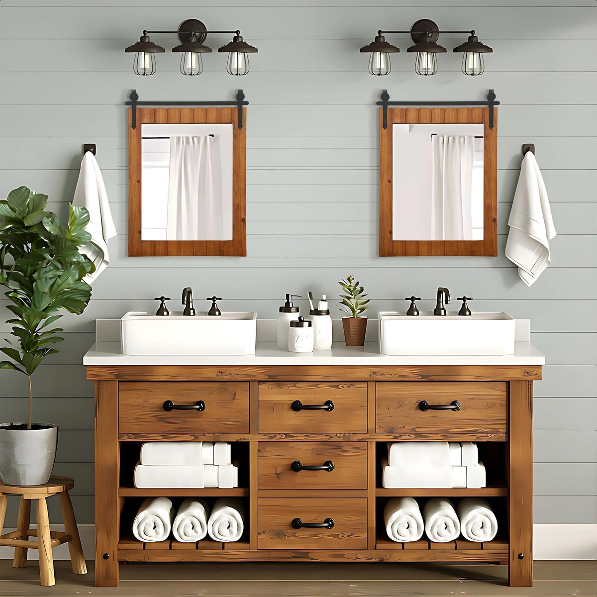 Besdomus Rustic Bathroom Farmhouse Mirror: 22"x30" Brown Western Barn Door Solid Cedar Wood Frame Vanity Mirror - Wall Mounted for Bathroom/Hallway/Living Room - Rustic Decor for Fashion-Conscious