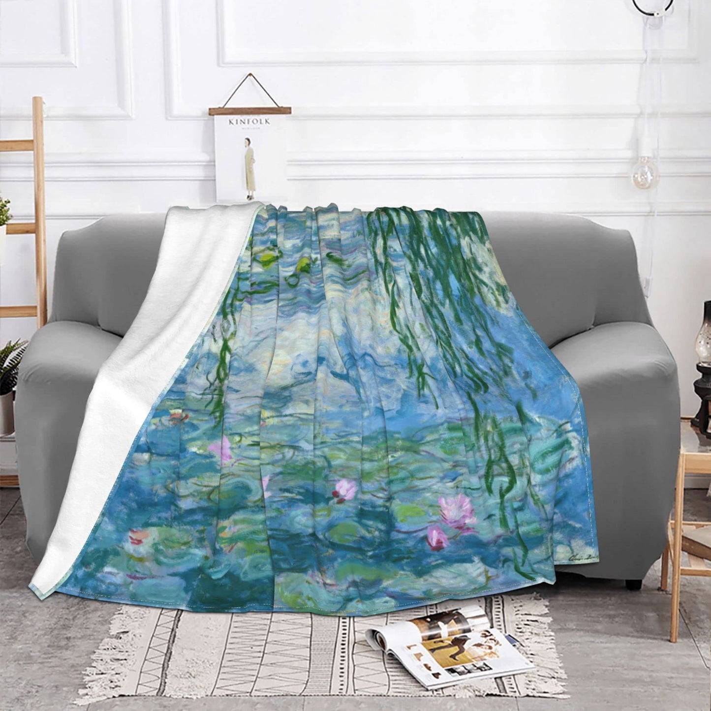 Monet Water Lilies Soft Blanket All Season Fuzzy Throw Warm Lightweight Blanket Flannel Blankets Fleece Throws for Bed Sofa Couch Travel Home Living Room Decor 80"x60"
