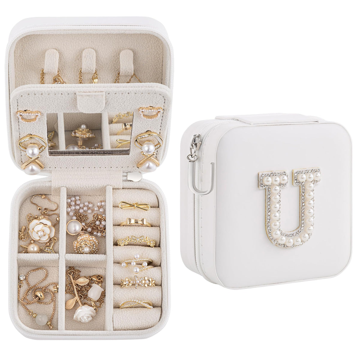 Nymtavia Birthday Gifts For Women, Initial Jewelry Box, Travel Jewelry Case, Gifts for Wife Girlfriend, Small Travel Jewelry Organizer, Gift for Girls, Graduation Gifts for Her, Bridesmaid Gifts