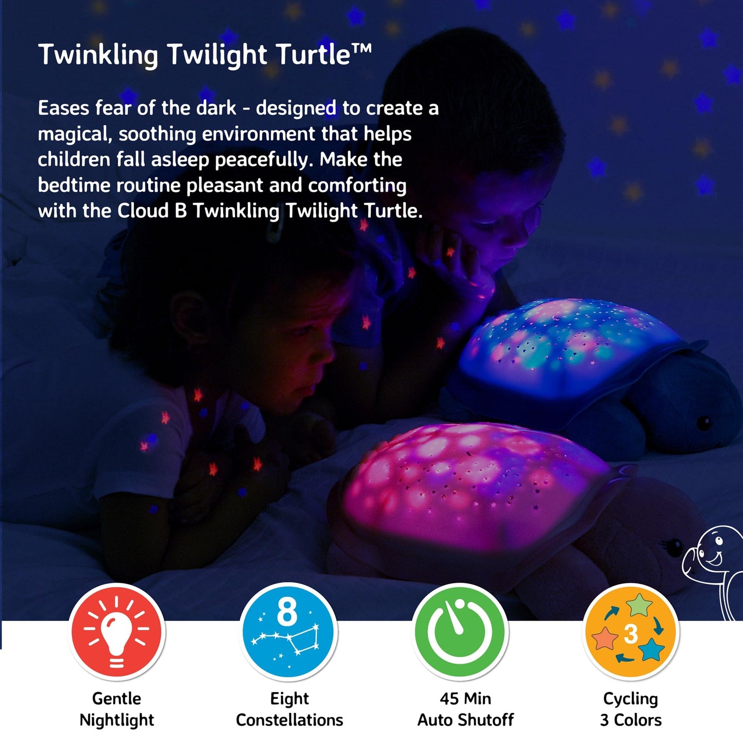 Cloud b Twinkling Twilight Turtle Aqua , Galaxy Projector Night Light & White Noise Machine Baby Soothing | 8 Constellations, 2 Melodies, 3 Colours | Starry Kids Night Light Comfort for Mums & Parents