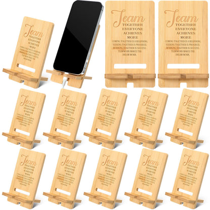 Ripeng 10 Pcs Employee Appreciation Gifts Bulk Bamboo Phone Stand for Desk Office Workers Inspiration Thank You Gift for Team Coworkers Staff Volunteer Nurse Teacher Colleagues Gratitude (Team)