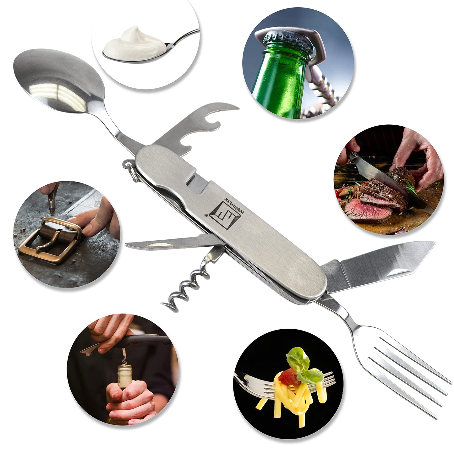 Wellmax 10-Piece Stainless Steel Camping Cooking Set – Compact All-in-One Cookware Kit with Utensils & Travel Bag for Campers, Hikers, Outdoor Adventures, Purple Camo Color