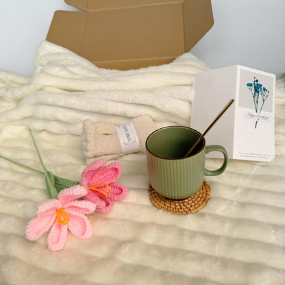Self Care Gift Basket for Women – 8-Piece Thoughtful Present for Birthdays, Mother's Day, Graduation, Recovery, Mental Wellness, Knit Tulip Gift Throw Blanket,Self Love Box,Happy Birthday Gifts