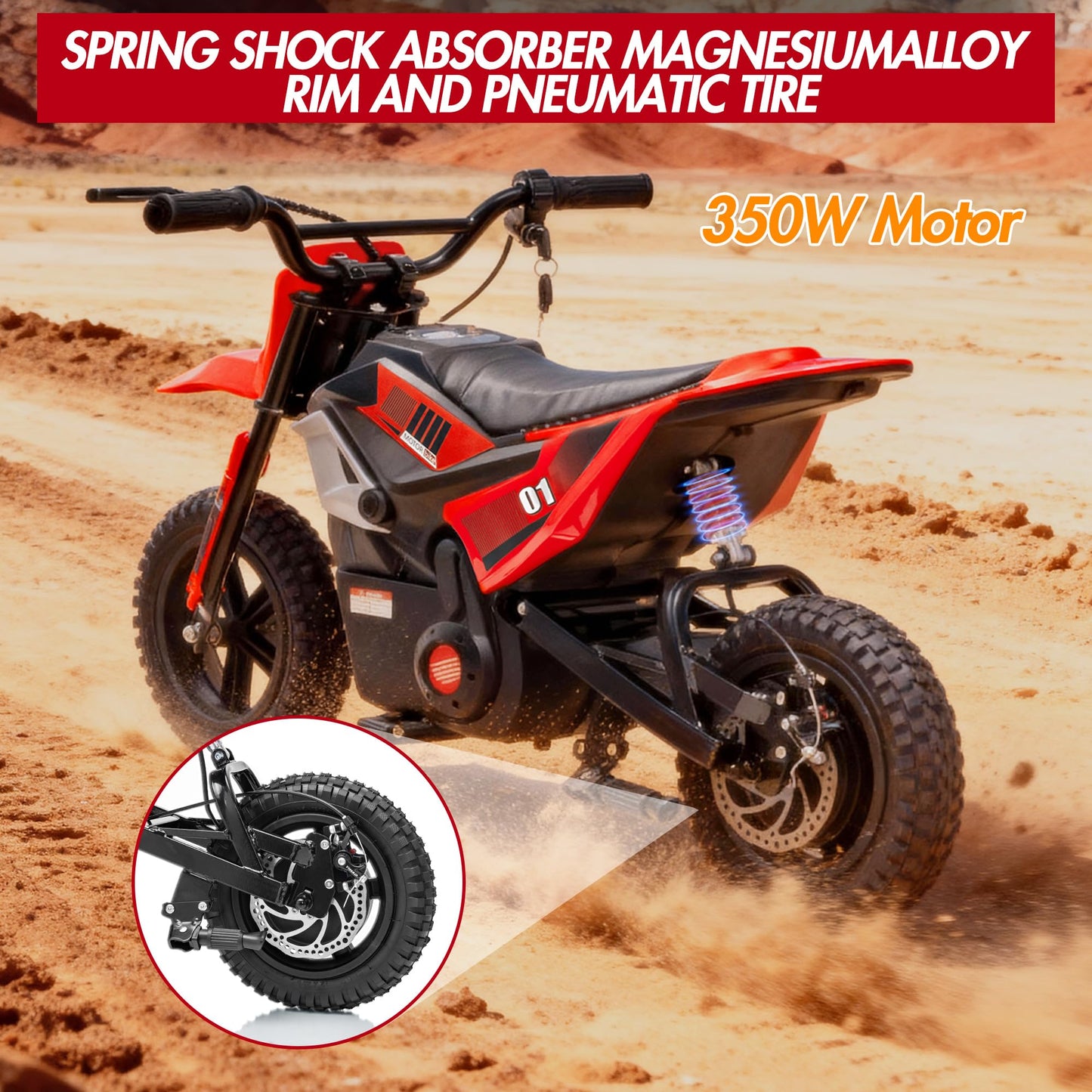 Electric Dirt Bike for Kids 10-12 Years, 350W Motor 14MPH Off-Road Motorcycle, 24V 7AH Battery 12" Fat Tire Suspension, 130lbs Max Load Mini Dirtbike for Teens Boys Girls