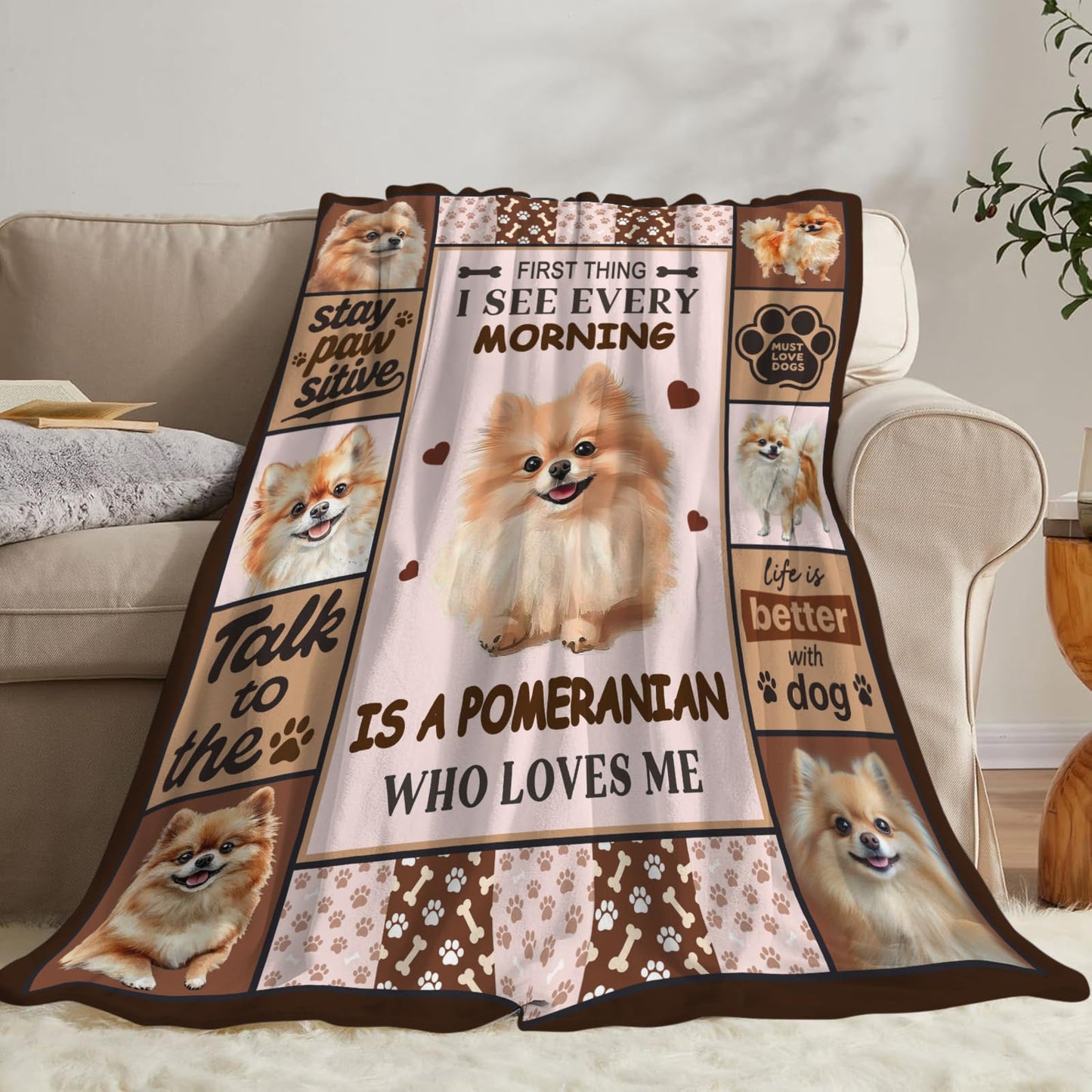 Lovira Pomeranian Throw Blanket Dog Print Blankets Gifts for Couch Sofa Bed Stuff Decor Lightweight Soft Cozy Fleece Plush Warm Flannel Bedding for Lover Men Women 40"x50"