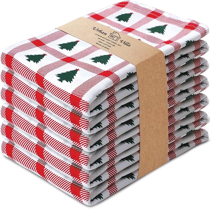 Urban Villa Christmas Kitchen Towels Christmas Tree Print Premium Quality 100%
