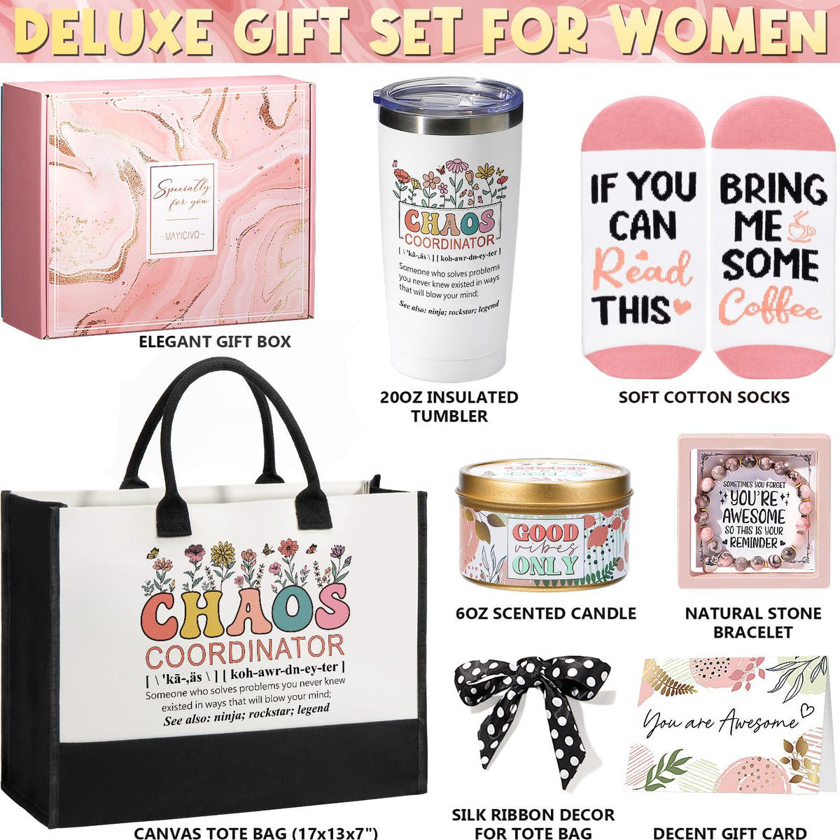 Thank You Gifts for Women Administrative Professional Day Gifts, Chaos Coordinator Basket for Coworkers Employee Boss lady Manager Nurse Teacher Appreciation Gift, Birthday Gift w/ Canvas Tote Bag