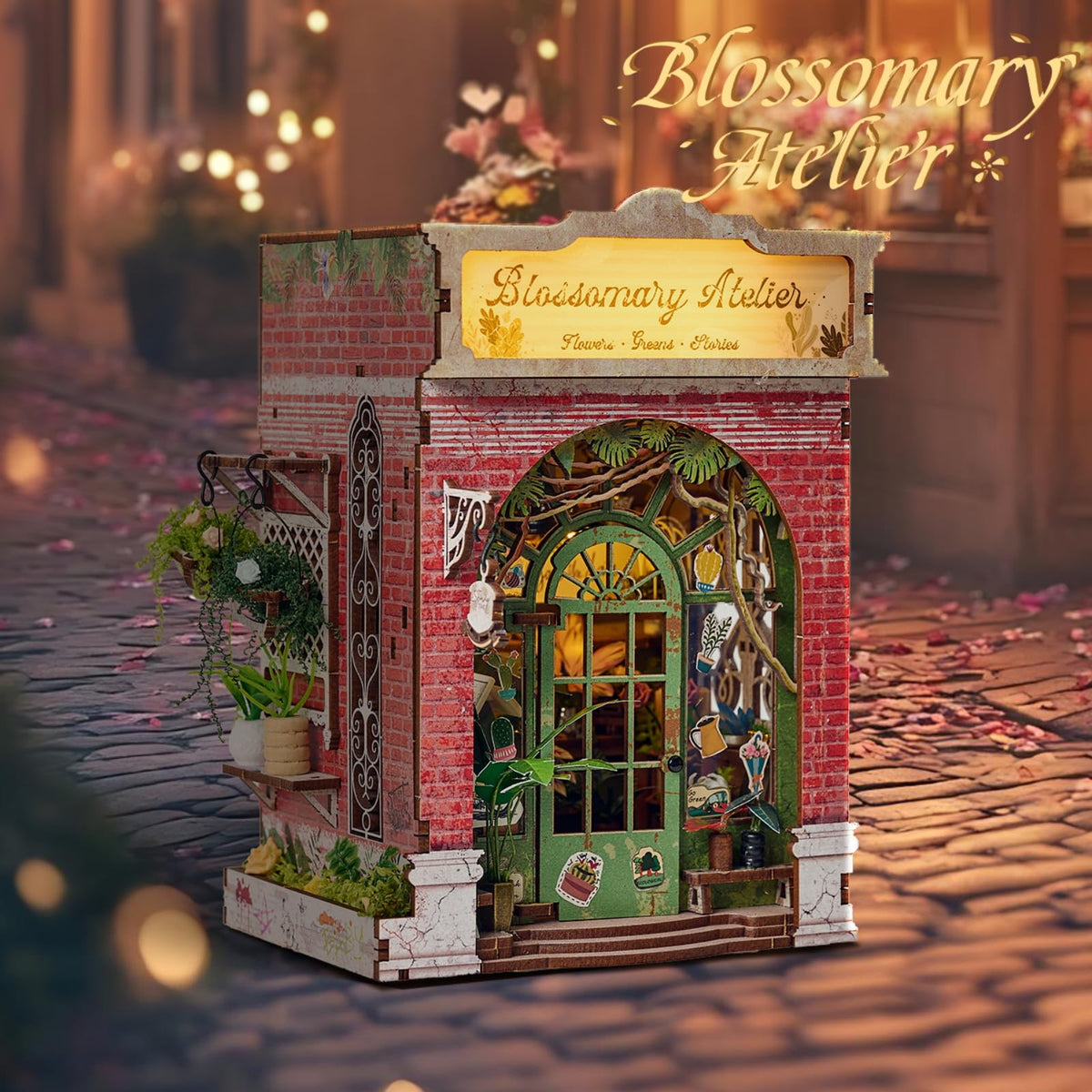 DIY Flower Shop Book Nook Kit with Pet Dog&LED Lights, 3D Wooden Miniature House Kit,DIY Dollhouse,Handcraft Mini House Building kit,Home Bookshelf Decor, Christmas Birthday Gifts for Family, Friends