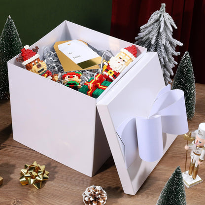 LaRibbons Large White Gift Boxes with Lid and Bow – 10x10x10 Inch Collapsible Square Box for Birthday, Wedding, Baby Shower, Christmas, Party Gifts, All Occasion