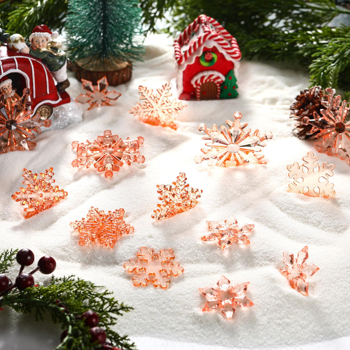 Dilunave 40 Pieces Champagne Christmas Snowflake Ornaments Acrylic Christmas Tree Decorations Crystal Snowflakes Translucent Winter Hanging Ornaments for Xmas Tree DIY Crafts