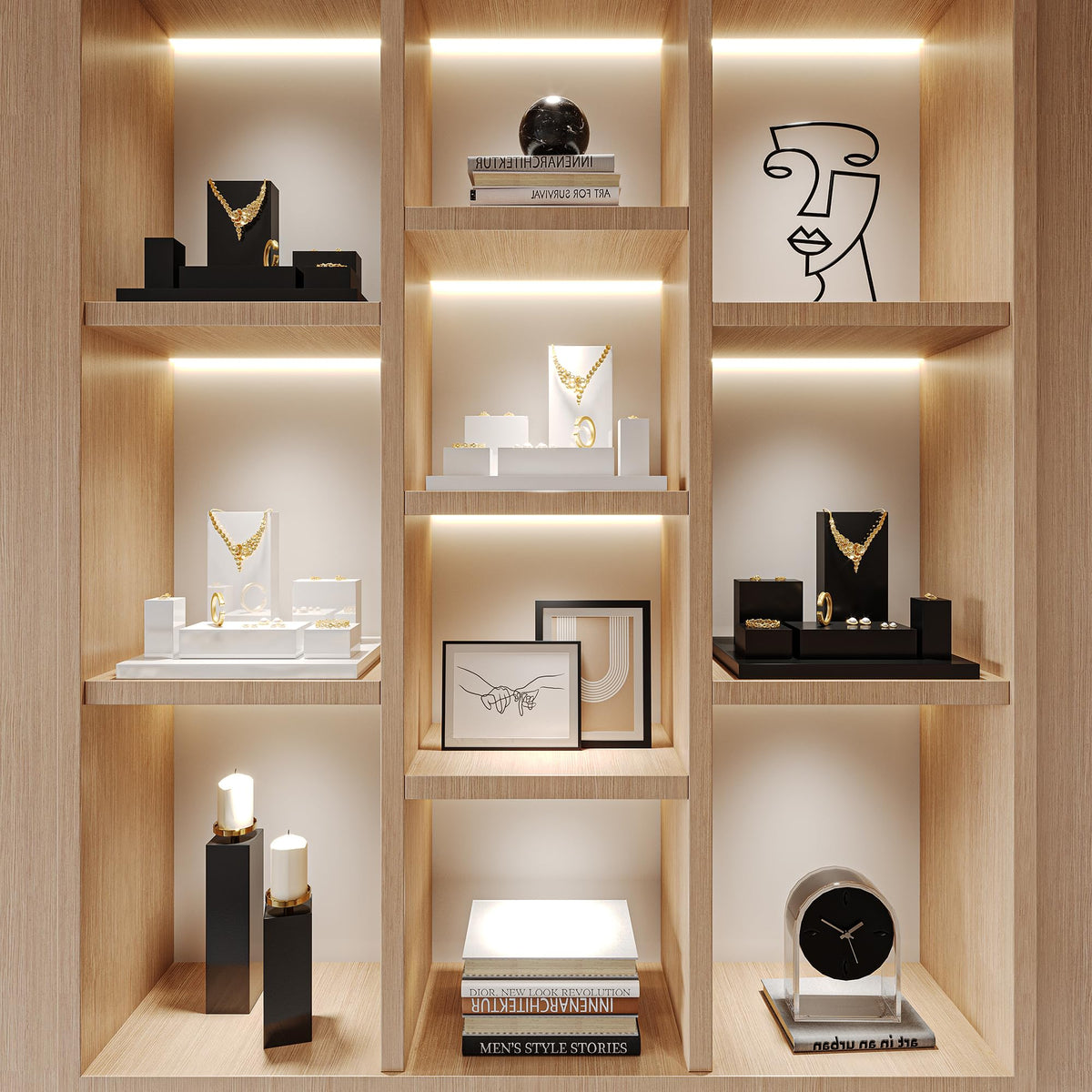 Oirlv Solid Wood Minimalism Style Jewelry Display Stand Showcase Jewelry Organizer Black Square Holder (SM05303)