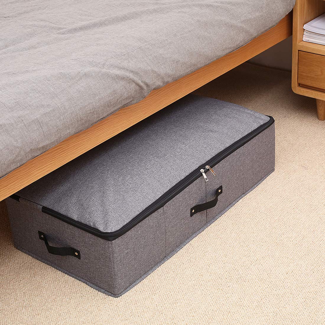 AMJ Large Under Bed Storage Containers, 3 Pack Closet Organizers Bins, Foldable Closet Organizers Storage for Blankets, Towels, Comforter, Sweaters, Linen Sheets, Wrapping Paper (Black Grey)