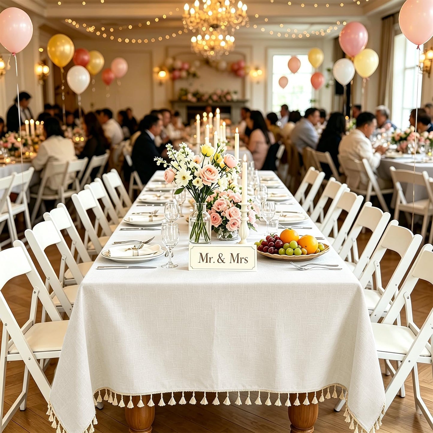 Alsoo Table Cloth Rectangle Table Heavy Duty Cotton Linen Texture Tablecloth Farmhouse Waterproof Wrinkle Free Tables Cover with Tassel for Kitchen Dining Holiday Party, Ivory, 55" x 75"