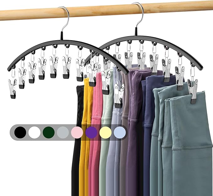 Legging Organizer for Closet, Metal Yoga Pants Hangers 2 Pack w/10 Clips Holds