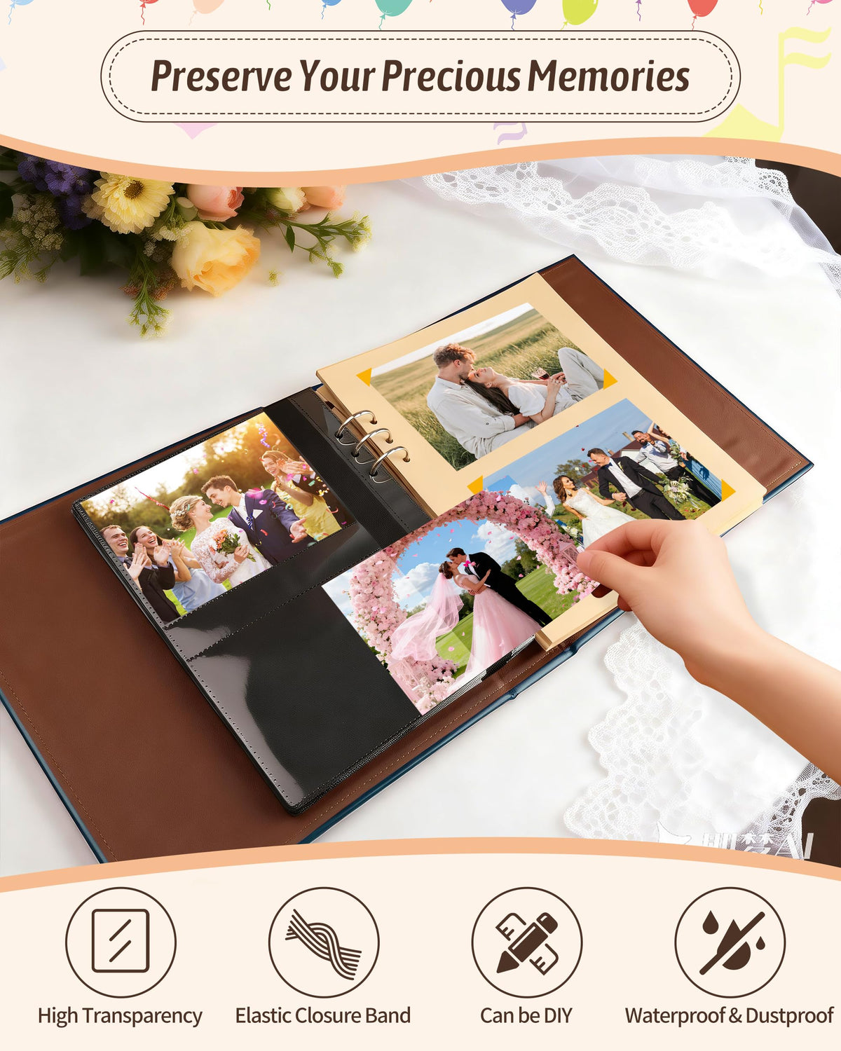 4x6 Wedding Photo Album Holds 100 Photos & 20 Acid-Free Writing Sheets, Leather Scrapbook And So Our Adventure Begins, Romantic Memory Book for Couples, Bride & Groom Wedding Gift (Blue)