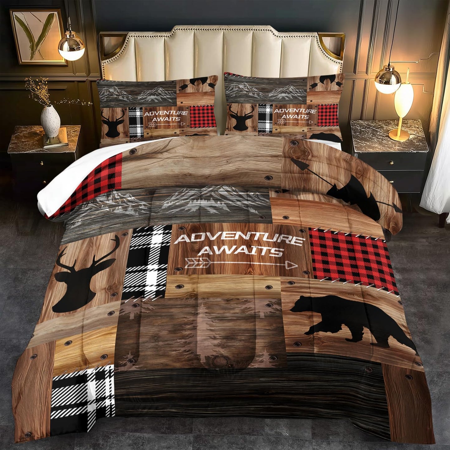 llyxsesty Hunting Comforter Set King for Boys Bear and Deer Bedding Set Boys Hunter Camo Comforter King Quilt Hunter Bedroom Decor Animal Bedding Wild Animal Bed Decor