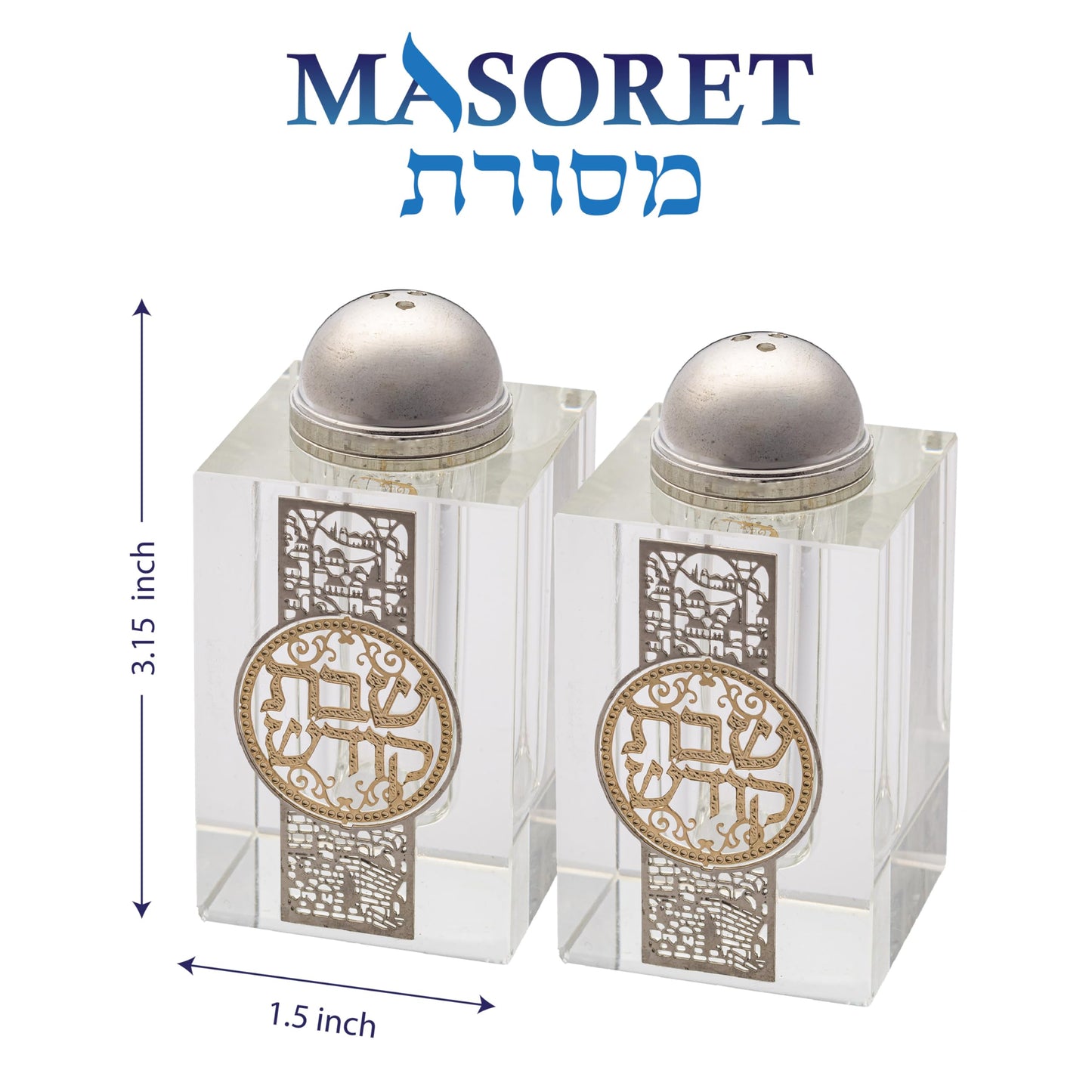 Crystal Salt Shaker for Shabbat Table 3.2" Tall Fine Laser Cut (Set 2)