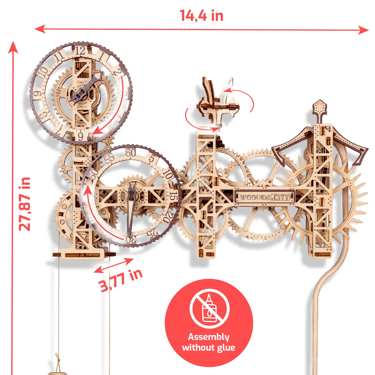 WOODEN.CITY Steampunk Wall Clock – 3D Wooden Clock Puzzle for Adults & Teens, Mechanical Pendulum Clock Building Kit with 257 Pieces
