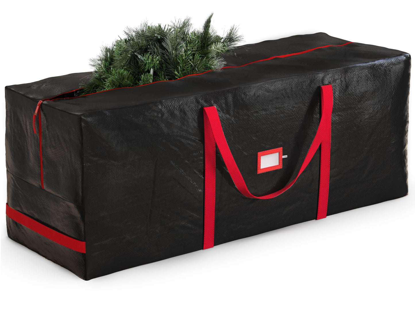 Zober Large Christmas Tree Storage Bag - Fits 9 Ft Artificial Trees - Plastic, Waterproof Christmas Tree Bag For Storage Box For Xmas - Strong, Durable Handles - Label Card Slot - Black