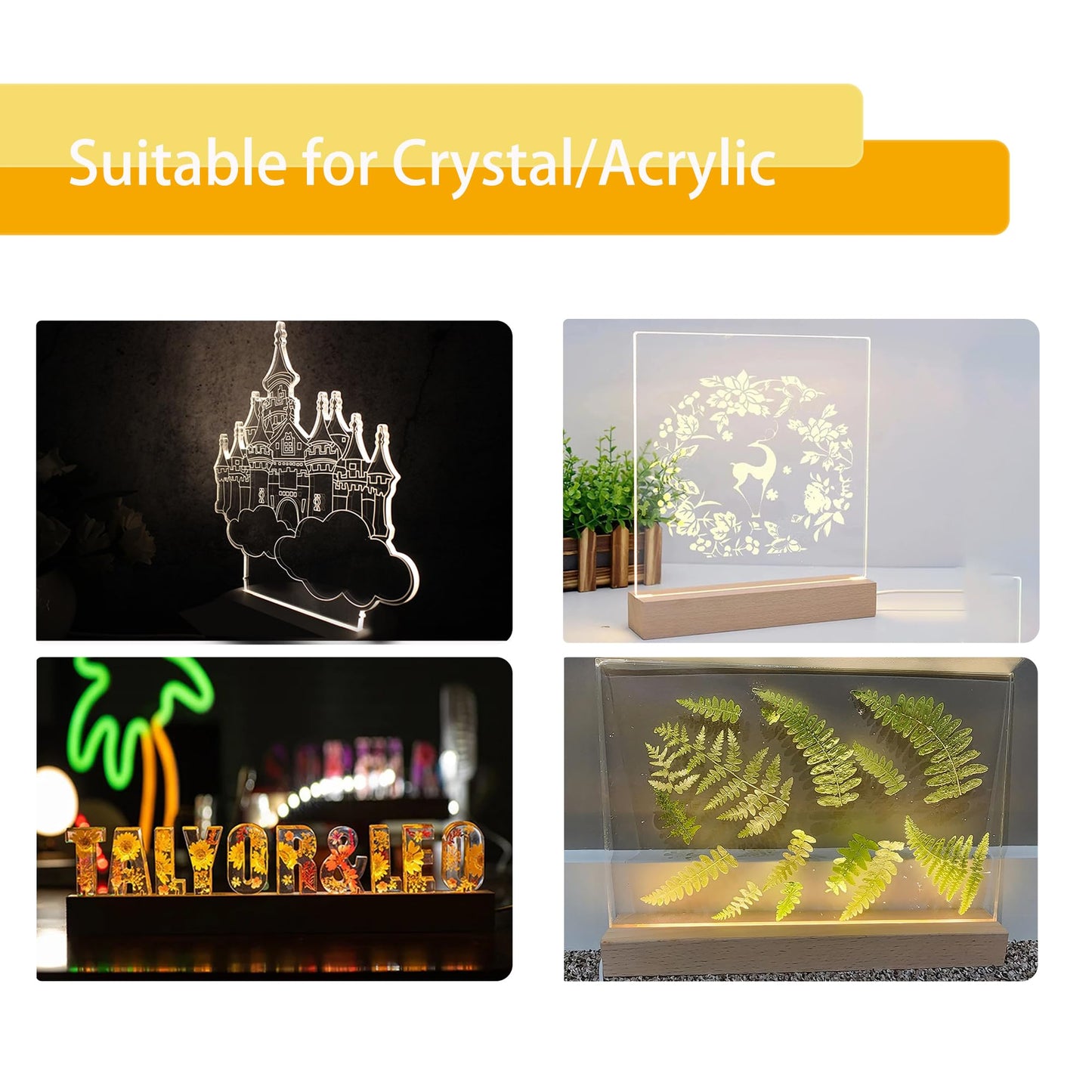 RUIITEN 9.45 inch Rectangle Display Pedestal, Colorful Rectangle Led Lights Display Base, Crystal Wooden Lighted Base Stand for Acrylic, Crystal, Night Light, Glass Resin Art