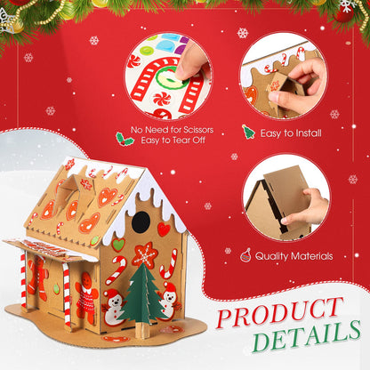 Sumind 3 Sets Christmas Gingerbread House Kit Small Xmas DIY Craft Kit Mini Christmas Cardboard Make-a-Gingerbread House Craft for Xmas Party Supplies Holiday Decor(Lovely Style)