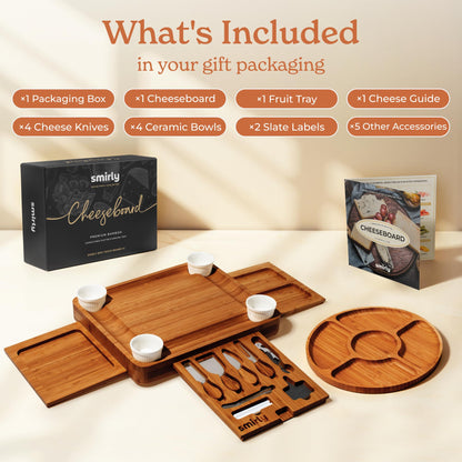SMIRLY Charcuterie Boards Set - Large Bamboo Cheese Board Set - House Warming Gifts New Home, Wedding Gift for Couple, Bridal Shower Gift, Birthday Gifts for Women