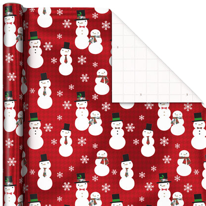 Hallmark Foil Christmas Wrapping Paper with Cut Lines on Reverse (3 Rolls: 60 sq. ft. ttl) Plaid Snowflakes, Snowmen, Red, Green and Blue Plaid