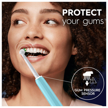 Oral-B Pro 1 Electric Toothbrushes Adults, Oral B Electric Toothbrush, With 3D Cleaning, 1 Toothbrush Head, Gum Pressure Control, 2 Pin UK Plug, Blue, Travel Electric Toothbrush