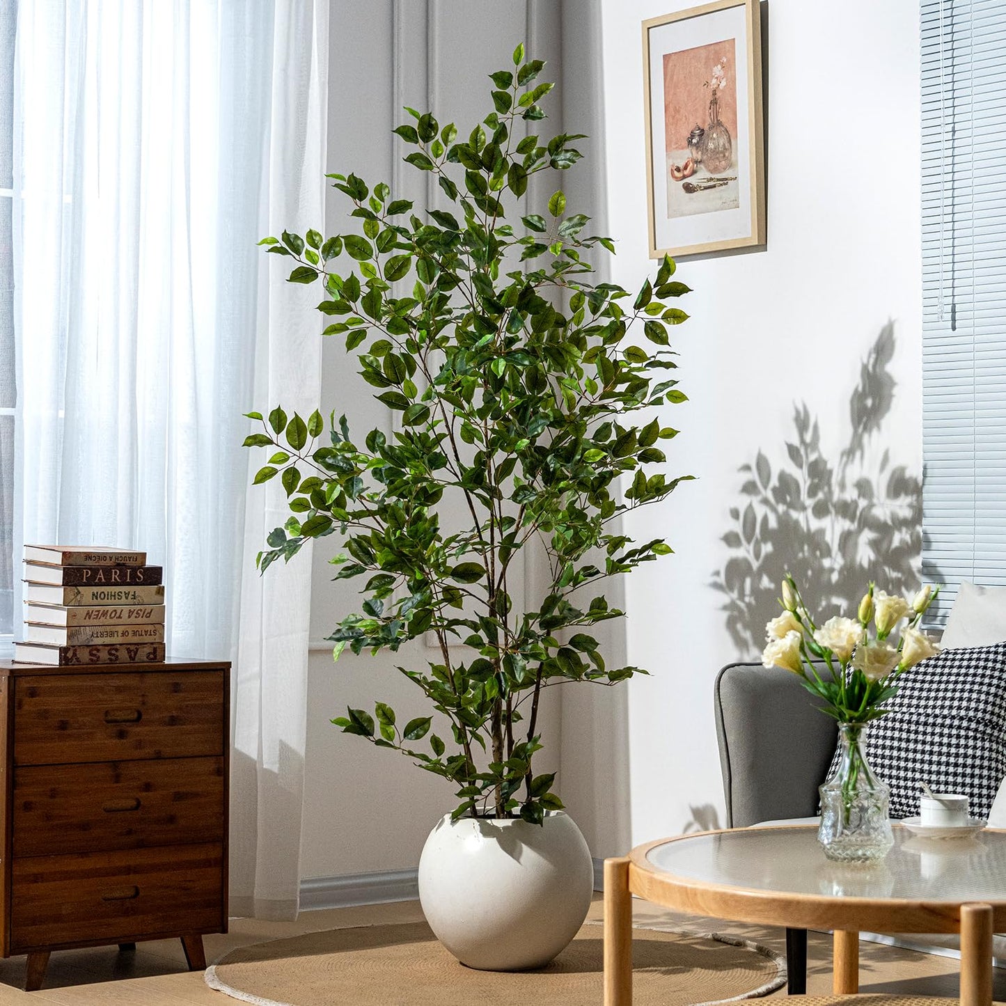 Bailikang Artificial Ficus Tree Indoor 6ft, Large Potted Faux Tree with Realistic Silk Leaves & Trunk for Home Office, Living Room Corner Decor