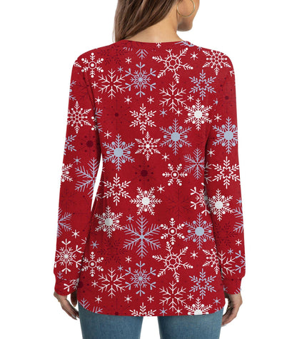 HOTGIFT Women Christmas Blouse Long Sleeve Tshirts Loose V-Neck Tunic Tops Snowflake-Red Large