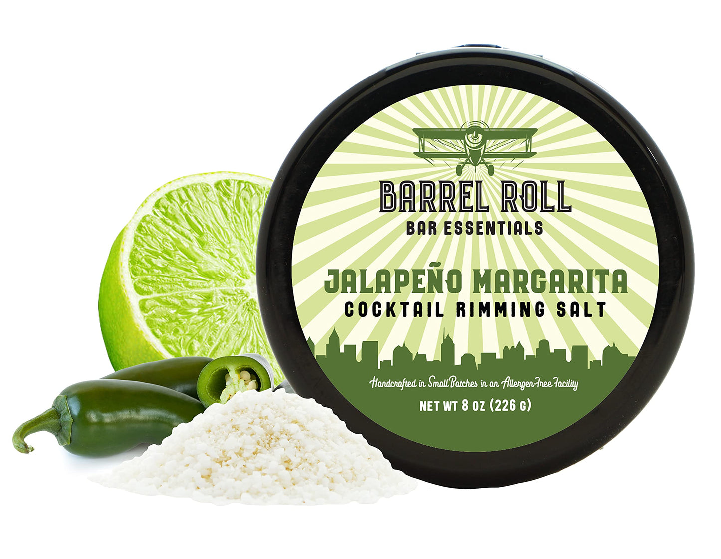Barrel Roll Bar Essentials Cocktail Rimmers - Bartender Accessories, Finishing Salt Garnish for Drinks, Glass Rimming Salts & Sugars - Natural Ingredients - Spicy Margarita Salt - 8 oz, 452 Servings