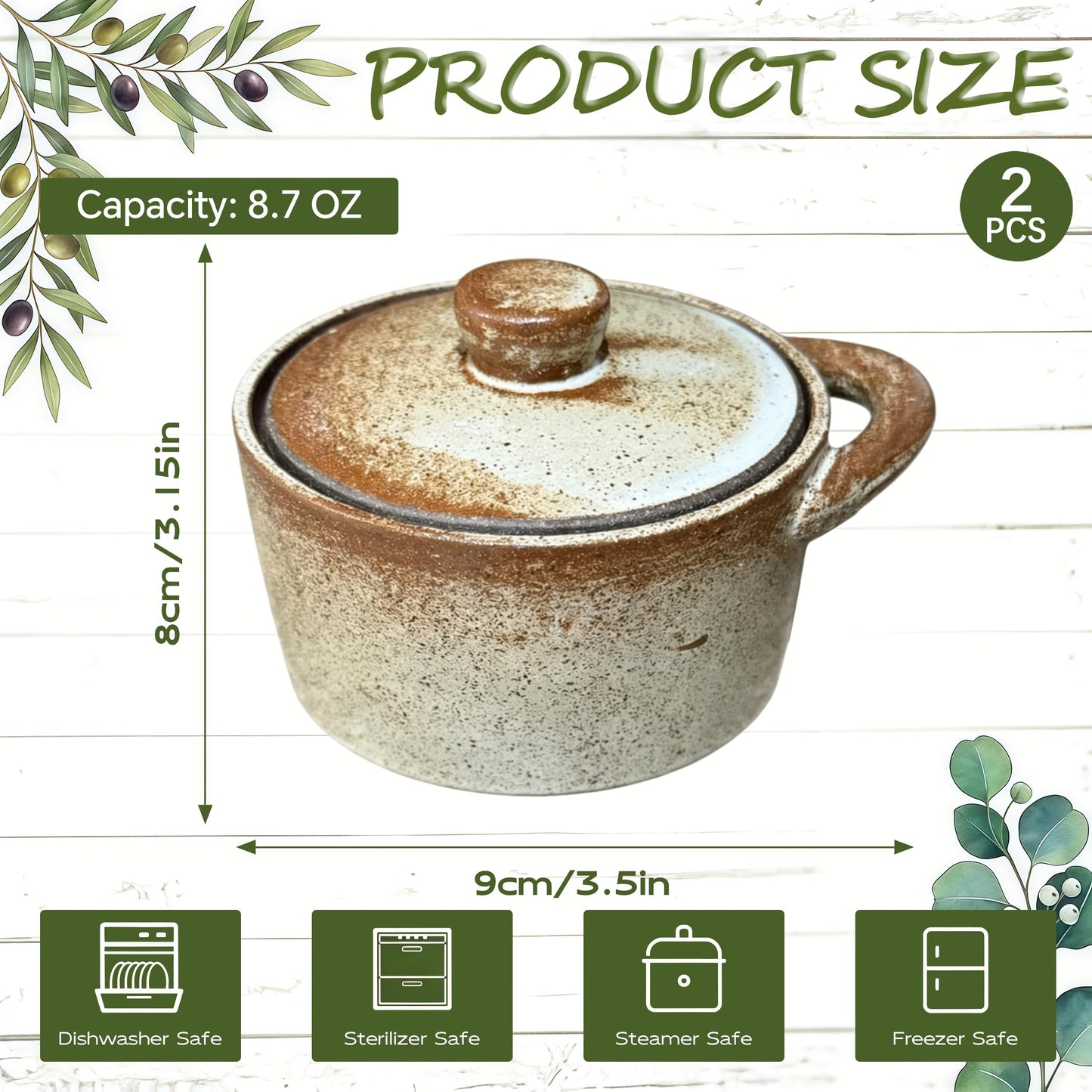 BSTUR 2 Pack Speckled Ceramic Salt Cellar with Lid – Rustic Farmhouse Ceramic Salt Holder, Countertop Bowl, Storage Container, Well Dish Jar for Spices (Retro Color)