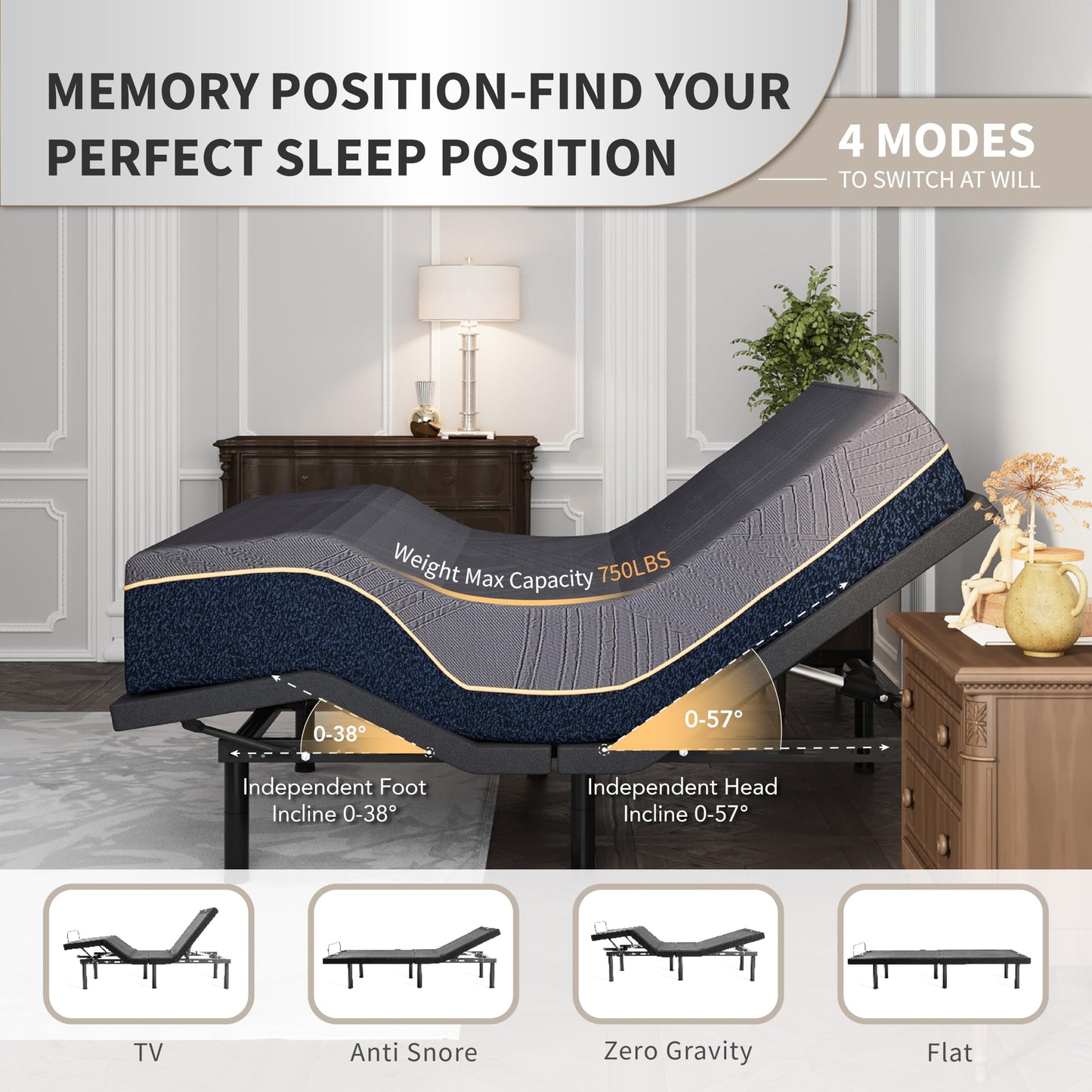 Dyonery Split King Adjustable Bed Frame with Mattress, 14 Inch Copper-Gel AeroFusion Memory Foam, Head & Foot Incline, 750lbs Lift Capacity, Powerful Quiet Motor, 5 Minutes Tools-Free Assembly