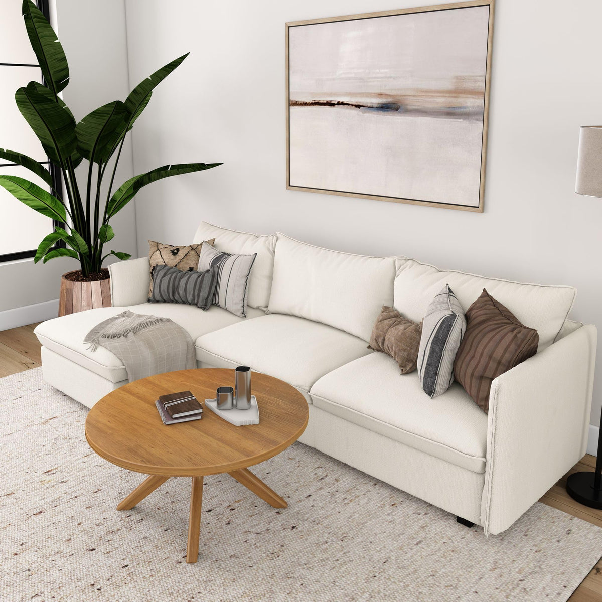 Plank+Beam Verso Round Coffee Table, 36 Inch Cross Leg Coffee Table, Modern Mini Center Tables for Small Spaces, Small Living Space Tea Table, Pecan