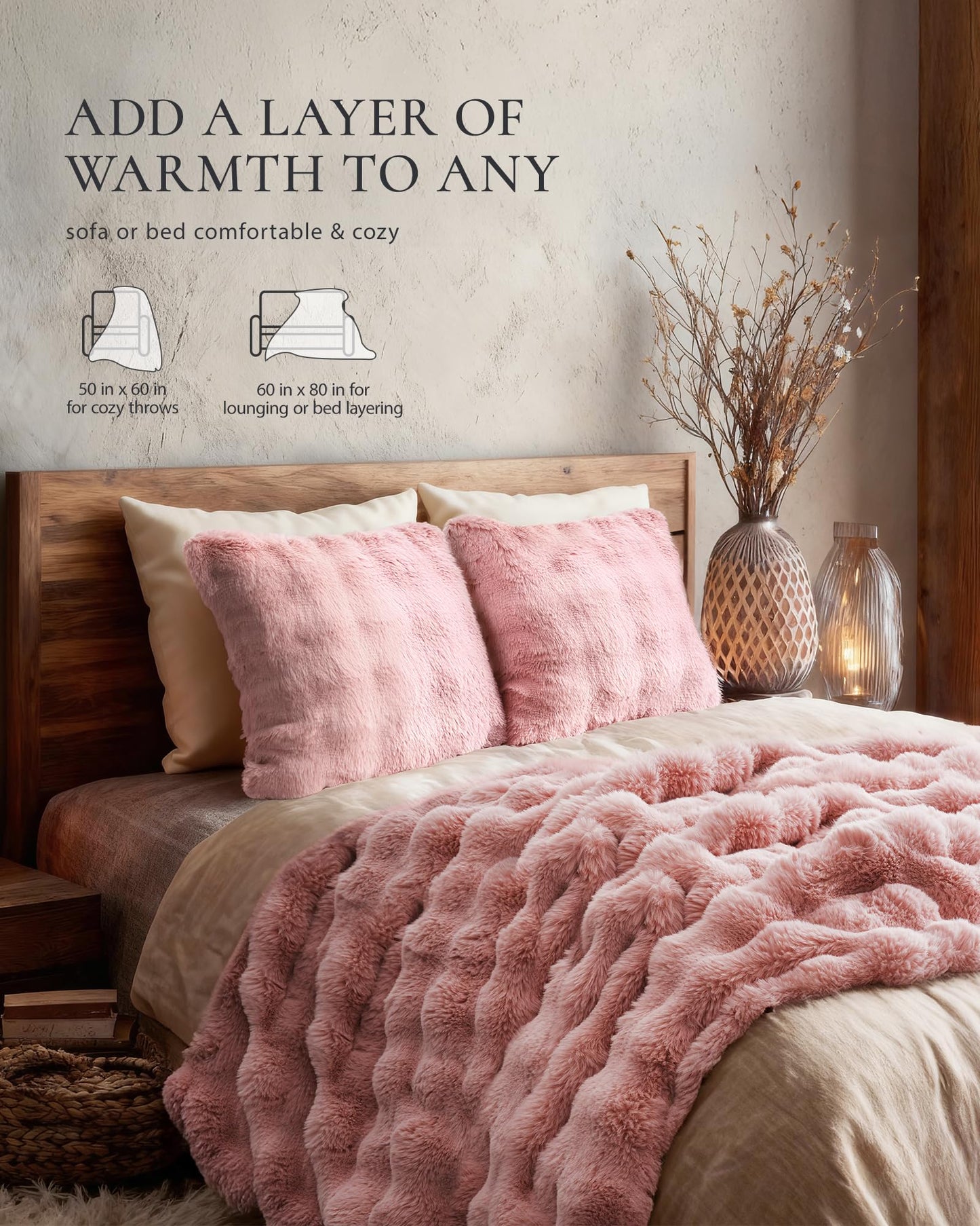 dennylife Faux Fur Throw Blanket – Ultra Soft Fuzzy Blanket for Couch or Bed, Bubble Texture, Cozy & Machine Washable, 60 x 80 Inches Decorative Plush Blanket for Living Room or Bedroom