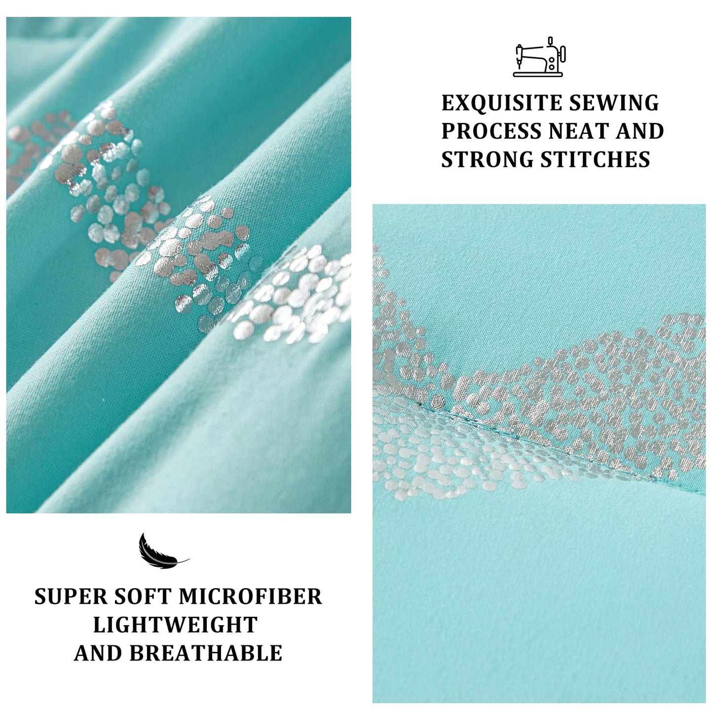 Menghomeus Aqua Comforter Set Twin XL Size Teal and Silver Bed Comforter 3 Piece Lightweight Microfiber Bedding for Teen Girls Boys (2 Pillow Cases + 1 Decorative Pillow Sham)