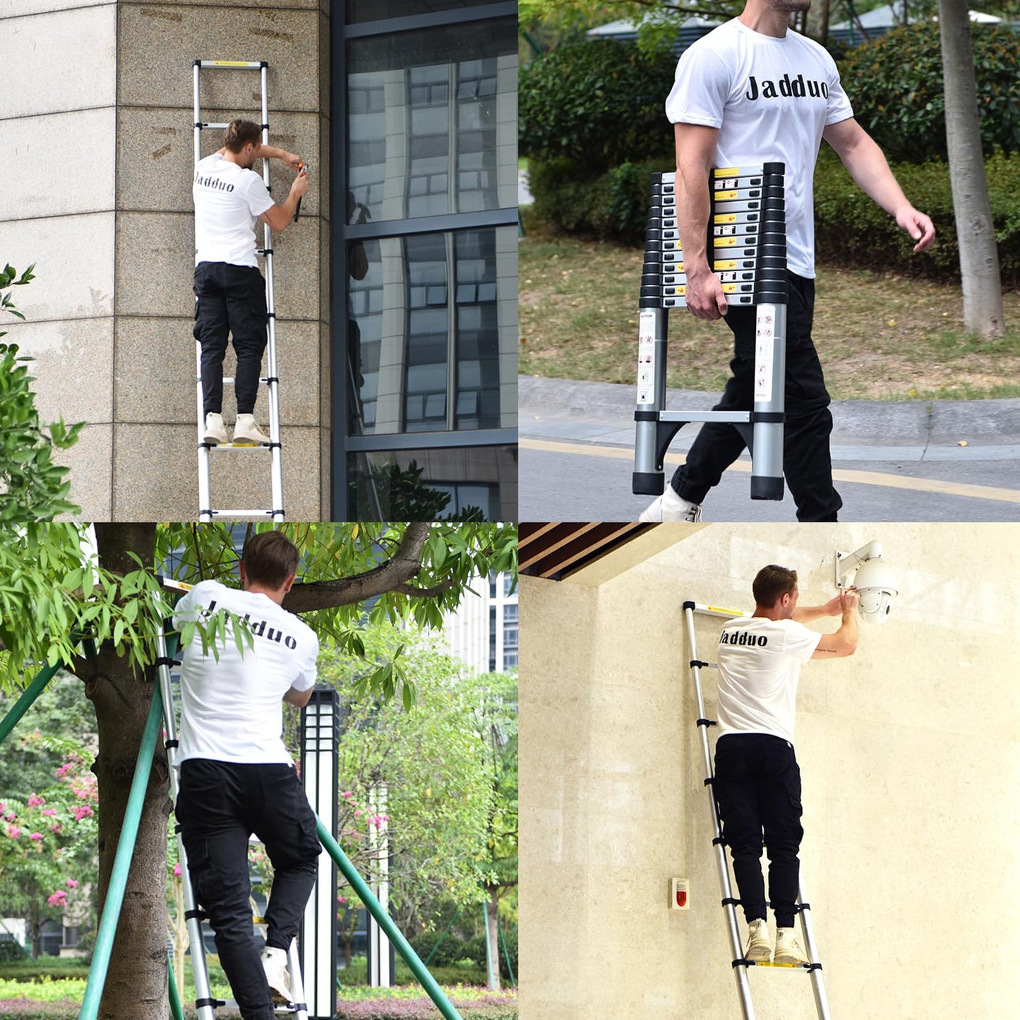 JADDUO Telescoping Ladder 12.5 FT Extension Ladder Aluminum Lightweight Telescopic Ladders with 2 Triangle Stabilizers Ladders for Travel & Home & RV