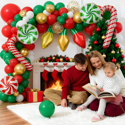 Christmas Balloons Arch Kit Decorations Different Sizes 18/12/10/5 Inch Party Balloon Kit Chrome Round Helium Matte Red Green Balloons for Christmas Party Decoration