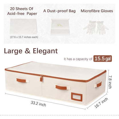 SUNAUMI Wedding Dress Storage Box, Large Shadeable Wedding Dress Preservation Box with Microfiber Gloves, 20 Sheets of Acid Free Paper and Dustproof Bag for Wedding Dress, Heirlooms, Gowns