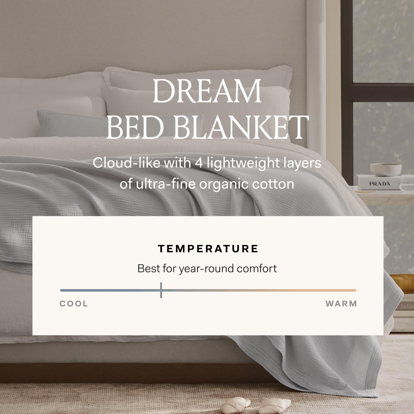BOLL & BRANCH Dream Bed Blanket - King/Cal King, Sand - Luxury 100% Organic Cotton - Soft, Lightweight and Breathable - Cloud-Like Touch