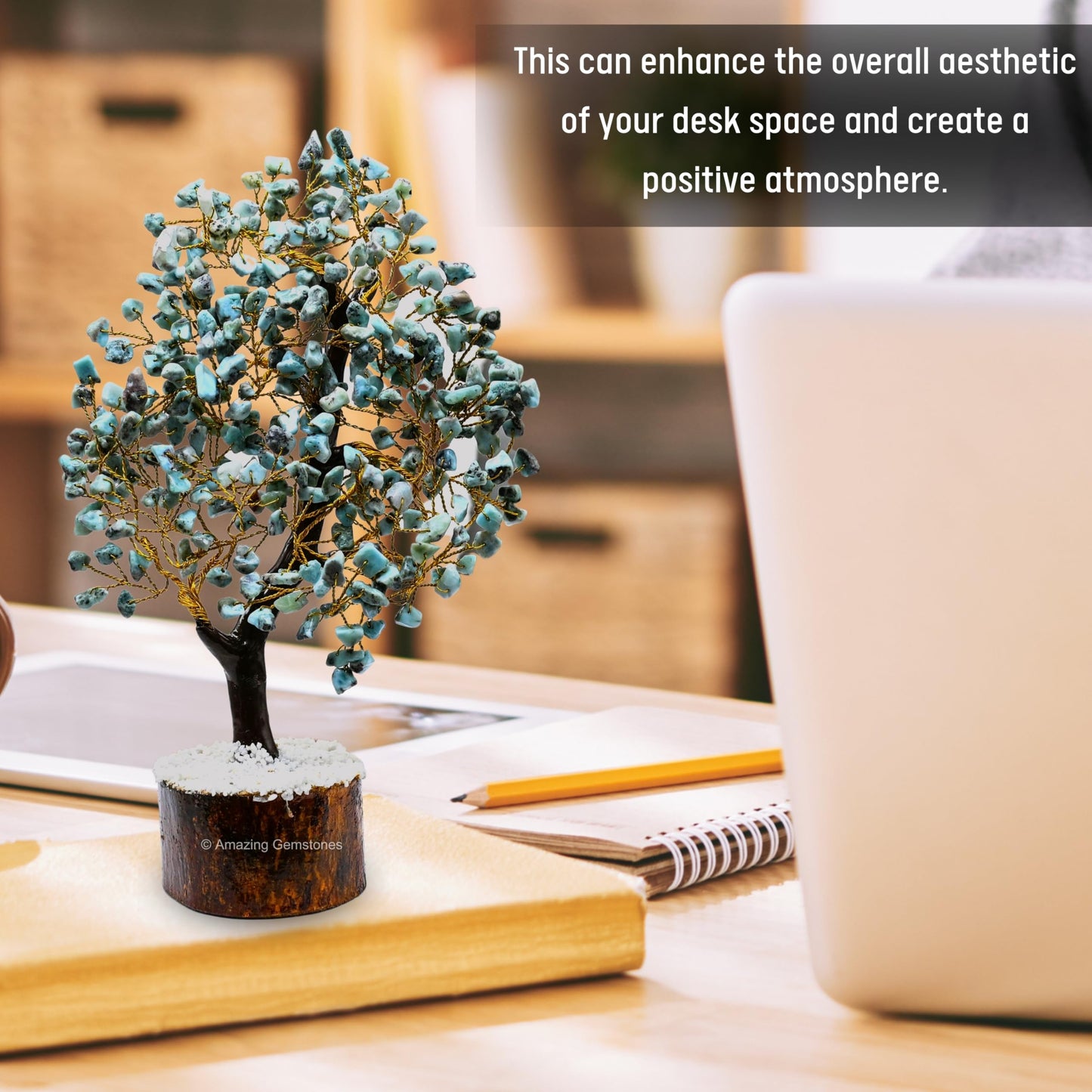 Amazing Gemstone Crystals and Healing Stones Birthday Gifts for Women - Larimar Crystal Tree of Life Home Decor Stocking Stuffers, Bookshelf, Room, Meditation Gift for Mom Dad, Unique Birthday Gifts