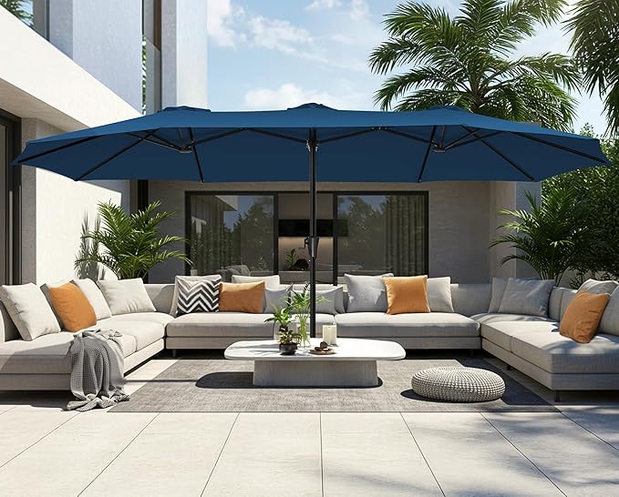 SUPERJARE 15FT Outdoor Umbrella for Patio, Double sided Pool Umbrellas with Fade Resistant Canopy, Large Table Umbrella for Deck, Market, Backyard - Navy Blue