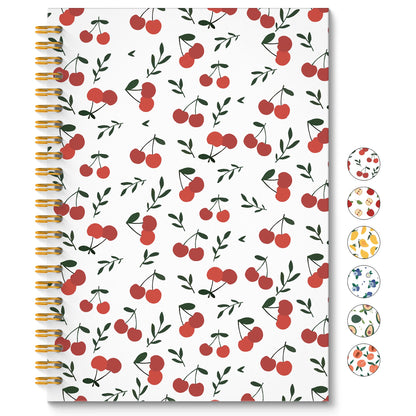 ROXMART Cute Cherry Spiral Notebook, Cherry Gifts for Women Journal, Fruit Lover Gifts, Girly Aesthetic Fruit Journal Notebook, 5.5x8.3 Inch