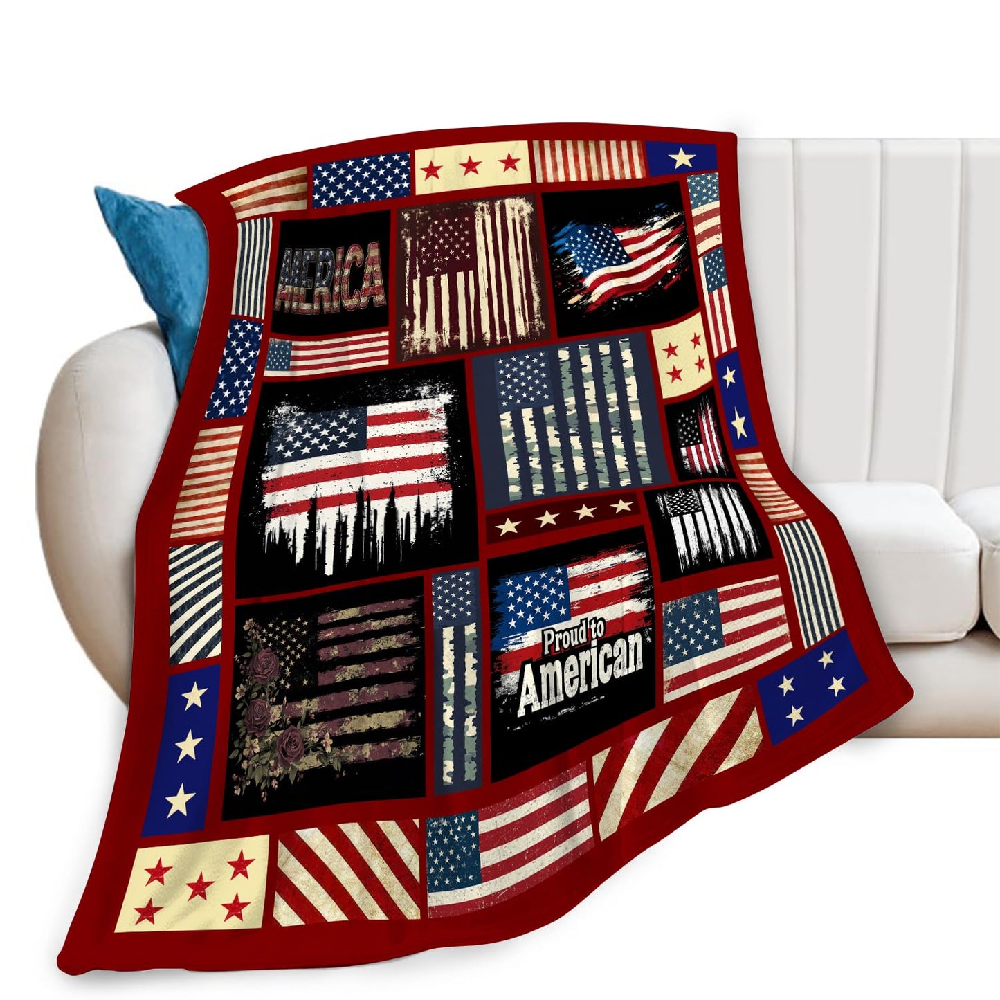Veteran Blanket American Flag Throw Blanket Veterans Day Gifts for Men Women Adults Super Soft Cozy Plush Fluffy Fuzzy Fleece Blanket Home Decor 60''X80''