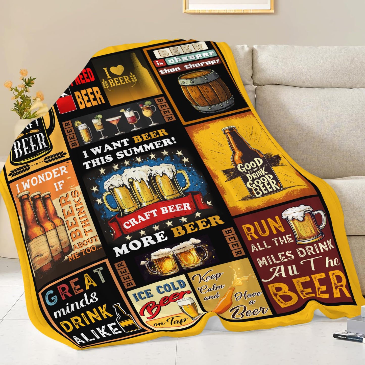 Beer Blanket for Mens, Wheat Cheer Beer Flannel Throw Blanket, Cozy Fleece Soft Stuff Blankets Gift for Women Men Couch Sofa Bed 50" x 40"