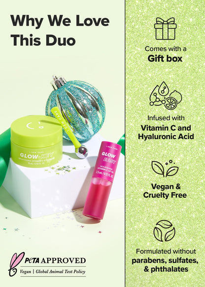 I DEW CARE Vitamin Eye Cream & Lip Oil set - 2 To Glow | Facial Treatment, Gift Box Included, Glass Skin Look, Korean Skincare, Nourishing, Dark Circles Reducer, Treatment with Hyaluronic Acid
