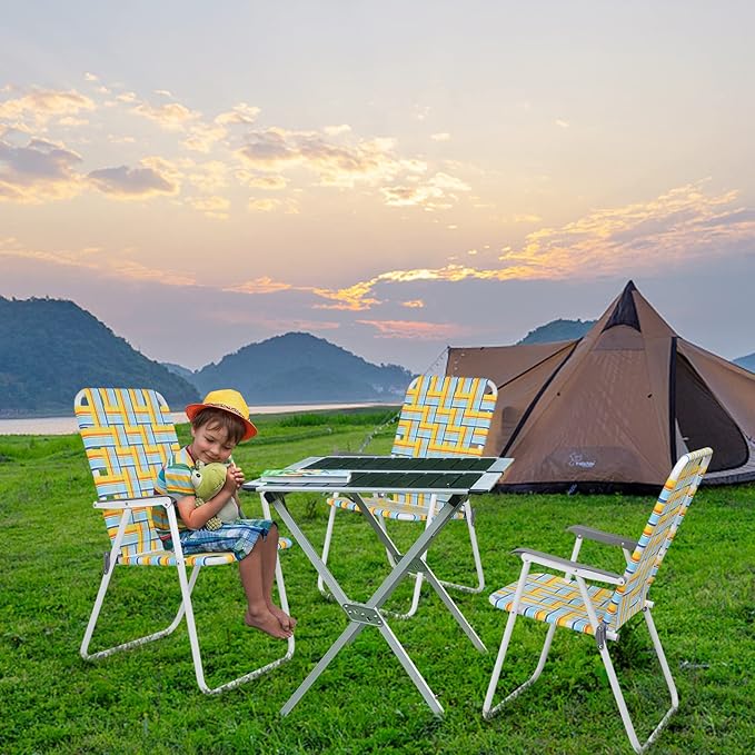 VINGLI Patio Lawn Webbed Folding Chairs Set of 2, Outdoor Beach Chair Portable Dining Chair for Outdoor Yard, Garden (Yellow, Classic)