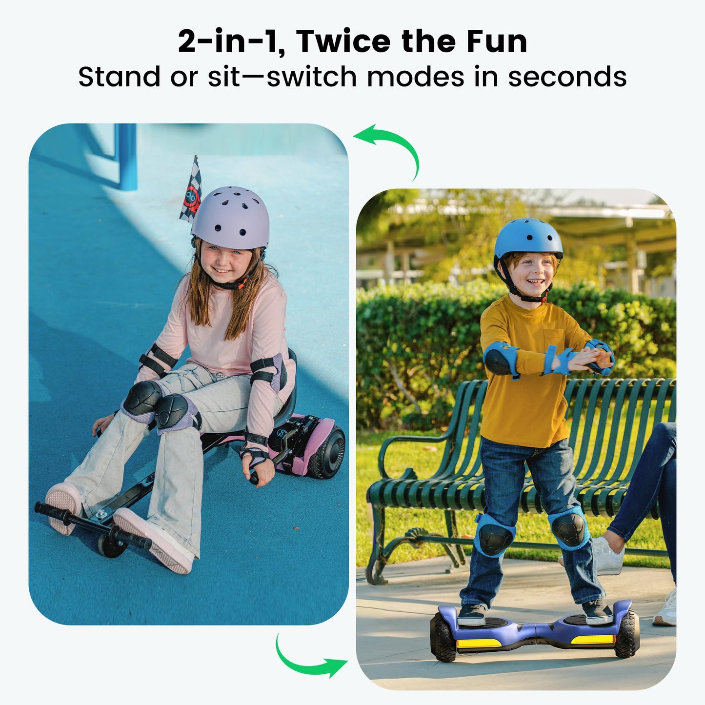 Gyroor Scooter with Adjustable Seat Attachment, 6.5" All-Terrain Self Balancing Scooter, LED Lights & Bluetooth for Kids and Adults, Blue