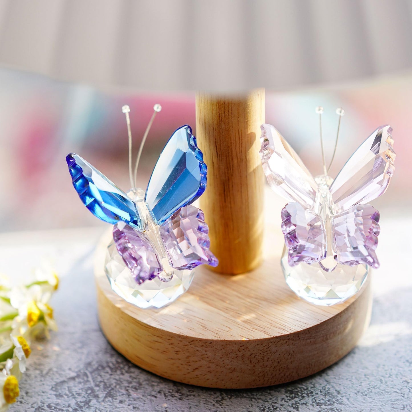 KRISININE 2pcs Crystal Butterfly Figurines with Clear Ball Base Butterfly Ornaments Animal Collectibles Crystal Decoration for Christmas Wedding Party Gifts for Women