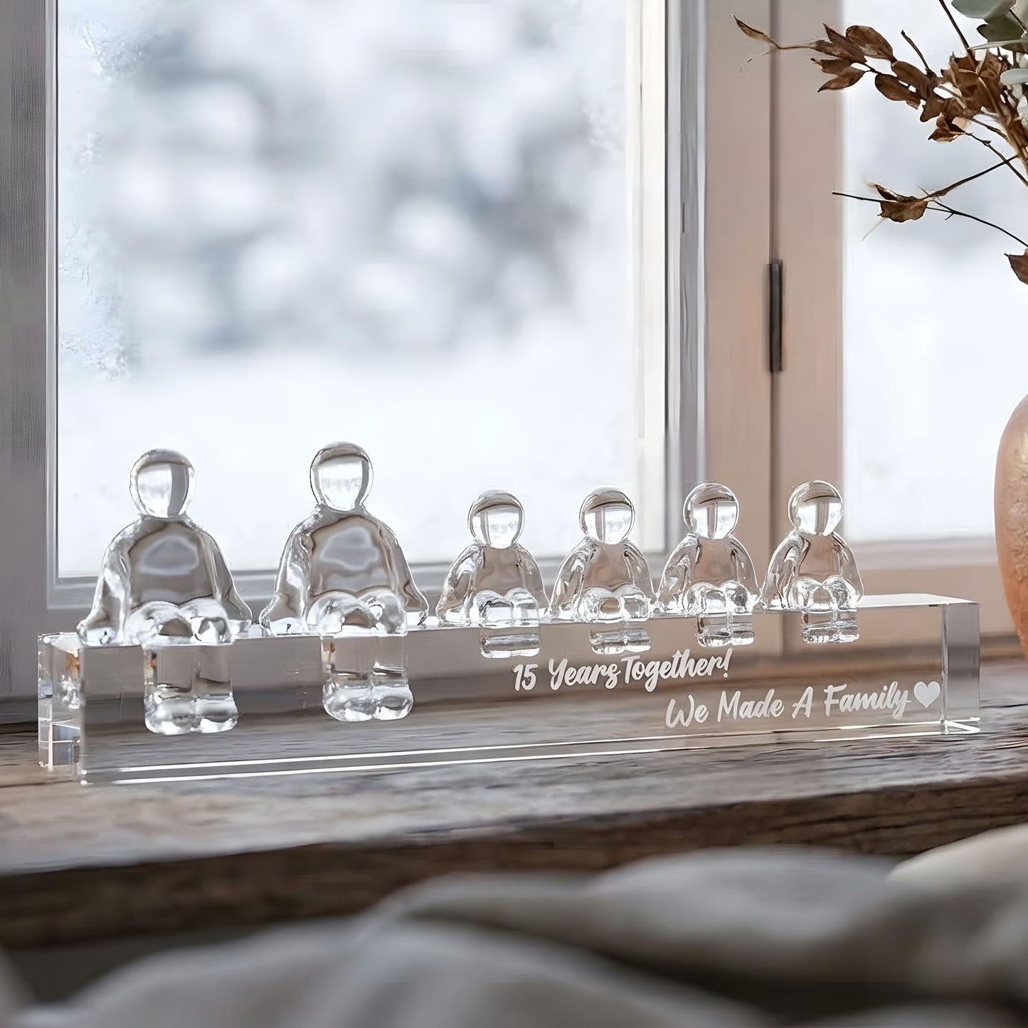 Crystal 15th Anniversary Wedding Gifts for Women, Her, Wife - 15 Year Anniversary Wedding Keepsake for Men, Him, Husband - 15 Years Together We Made A Family Keepsake Home Decor (4 Children)